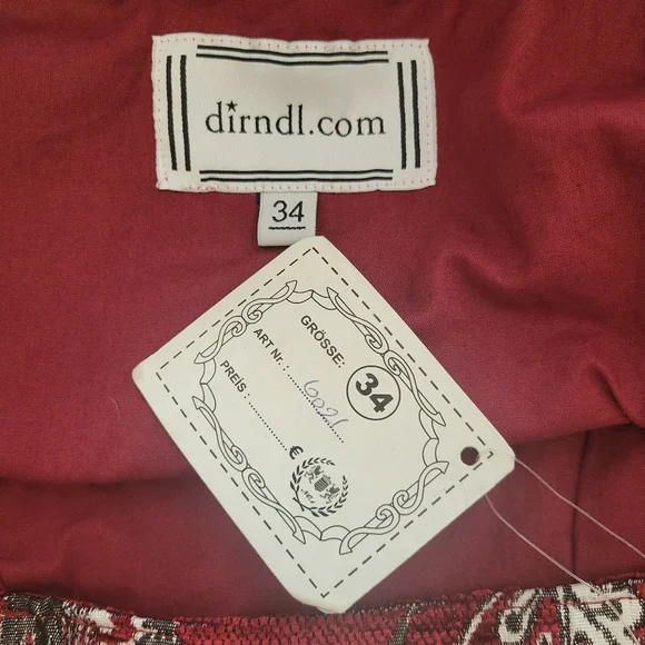 NWT German Dirndl Red & Bronze Dress Size EU 34 - Picture 5 of 5